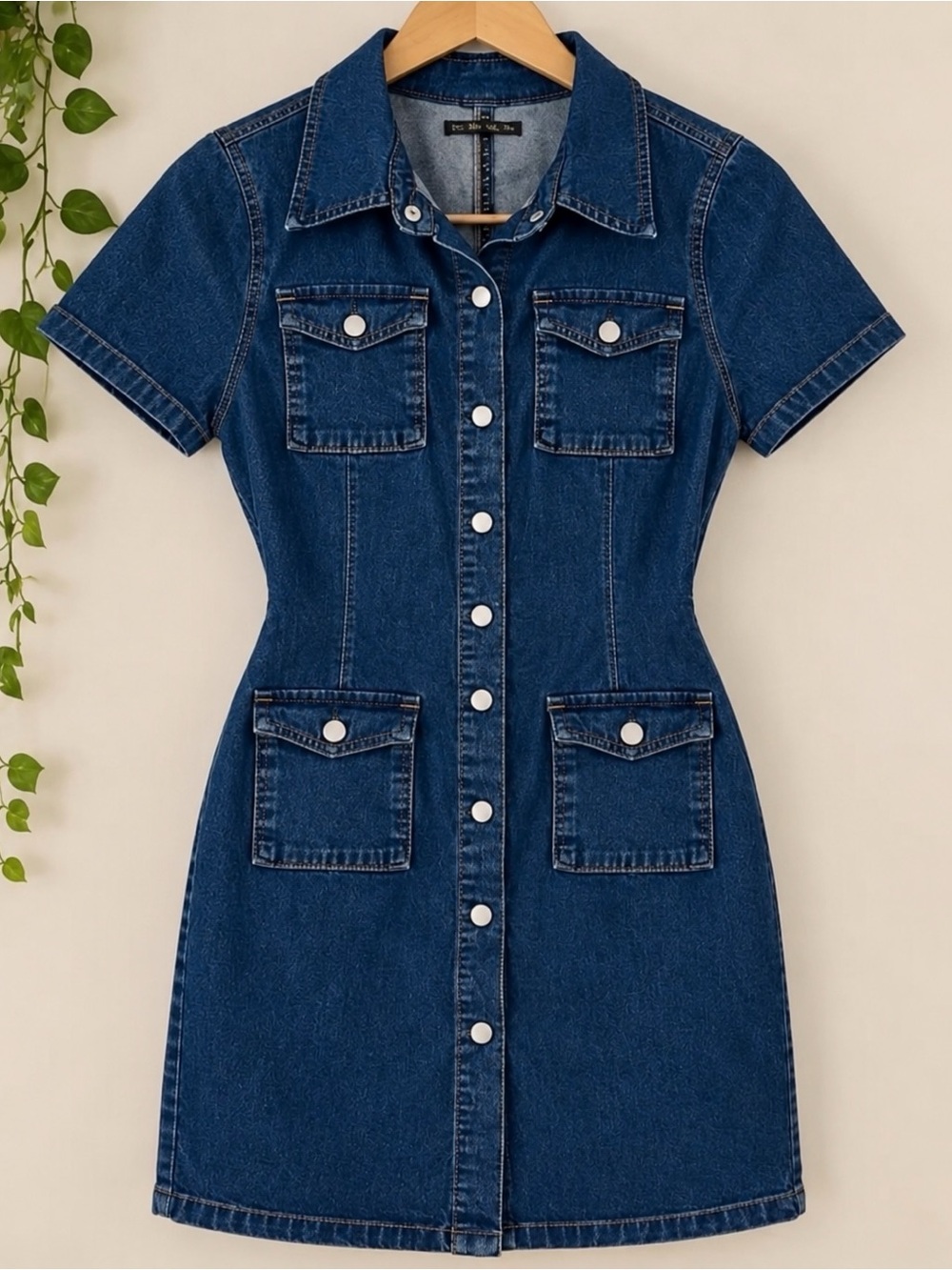 Denim Button-Front Shirt Dress - Blue